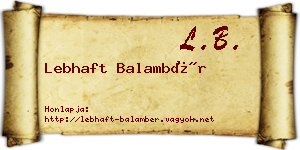 Lebhaft Balambér névjegykártya